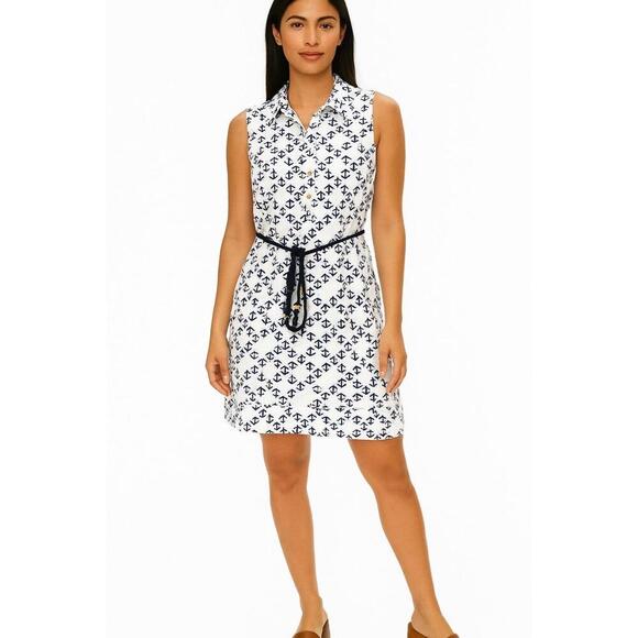 Vineyard Vines Shirt Dress White Navy Anchor Button Front Preppy Coastal Size 16 - Picture 3 of 12